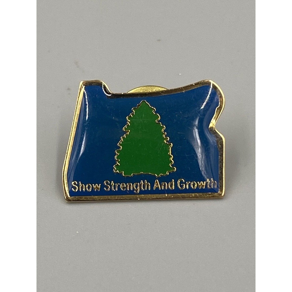 Show Strength And Growth Pin Blue Green Tree & Old Colored Lapel Pin
